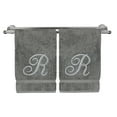 thumbnail image 1 of Monogrammed Hand Towel, Personalized Gift, 16 x 30 Inches - Set of 2 - Silver Embroidered Towel - Extra Absorbent 100% Turkish Cotton- Soft Terry Finish - for Bathroom, Kitchen and Spa- Script R Gray, 1 of 3
