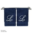 thumbnail image 1 of Monogrammed Hand Towel, Personalized Gift, 16 x 30 Inches - Set of 2 - Silver Embroidered Towel - Extra Absorbent 100% Turkish Cotton- Soft Terry Finish - For Bathroom, Kitchen and Spa- Script L Navy, 1 of 2