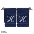 thumbnail image 1 of Monogrammed Hand Towel, Personalized Gift, 16 x 30 Inches - Set of 2 - Silver Embroidered Towel - Extra Absorbent 100% Turkish Cotton- Soft Terry Finish - For Bathroom, Kitchen and Spa- Script H Navy, 1 of 3