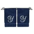 thumbnail image 1 of Monogrammed Hand Towel, Personalized Gift, 16 x 30 Inches - Set of 2 - Silver Embroidered Towel - Extra Absorbent 100% Turkish Cotton- Soft Terry Finish - For Bathroom, Kitchen and Spa- Script Y Navy, 1 of 3