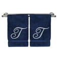 thumbnail image 1 of Monogrammed Hand Towel, Personalized Gift, 16 x 30 Inches - Set of 2 - Silver Embroidered Towel - Extra Absorbent 100% Turkish Cotton- Soft Terry Finish - For Bathroom, Kitchen and Spa- Script T Navy, 1 of 3