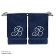 thumbnail image 1 of Monogrammed Hand Towel, Personalized Gift, 16 x 30 Inches - Set of 2 - Silver Embroidered Towel - Extra Absorbent 100% Turkish Cotton- Soft Terry Finish - For Bathroom, Kitchen and Spa- Script B Navy, 1 of 3