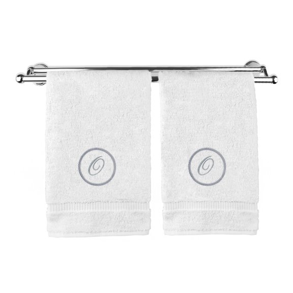 Monogrammed Hand Towel, Personalized Gift, 16 x 30 Inches - Silver Letter Embroidered with Circle Design on White Towel - Extra Absorbent - 100% Turkish Cotton - Soft Terry Finish - Initial O
