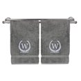 thumbnail image 1 of Monogrammed Hand Towel, Personalized Gift, 16 x 30 Inches - Silver Letter Embroidered with Wreath Design on Gray Towel - Extra Absorbent - 100% Turkish Cotton - Soft Terry Finish - Initial W, 1 of 1