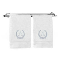 Monogrammed Hand Towel, Personalized Gift, 16 x 30 Inches - Silver Letter Embroidered with Wreath Design on White Towel - Extra Absorbent - 100% Turkish Cotton - Soft Terry Finish - Initial A
