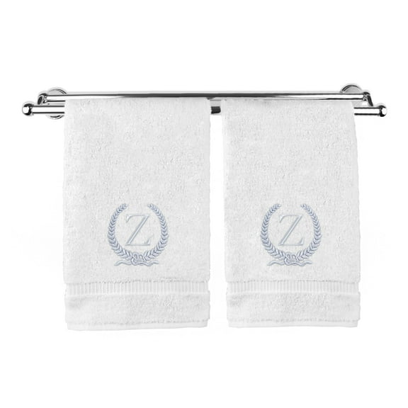 Monogrammed Hand Towel, Personalized Gift, 16 x 30 Inches - Silver Letter Embroidered with Wreath Design on White Towel - Extra Absorbent - 100% Turkish Cotton - Soft Terry Finish - Initial Z
