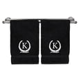 thumbnail image 1 of Monogrammed Hand Towel, Personalized Gift, 16 x 30 Inches - White Letter Embroidered with Wreath Design on Black Towel - Extra Absorbent - 100% Turkish Cotton - Soft Terry Finish - Initial K, 1 of 1