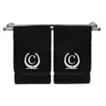 thumbnail image 1 of Monogrammed Hand Towel, Personalized Gift, 16 x 30 Inches - White Letter Embroidered with Wreath Design on Black Towel - Extra Absorbent - 100% Turkish Cotton - Soft Terry Finish - Initial C, 1 of 1