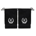 thumbnail image 1 of Monogrammed Hand Towel, Personalized Gift, 16 x 30 Inches - White Letter Embroidered with Wreath Design on Black Towel - Extra Absorbent - 100% Turkish Cotton - Soft Terry Finish - Initial R, 1 of 1