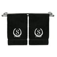 thumbnail image 1 of Monogrammed Hand Towel, Personalized Gift, 16 x 30 Inches - White Letter Embroidered with Wreath Design on Black Towel - Extra Absorbent - 100% Turkish Cotton - Soft Terry Finish - Initial S, 1 of 1