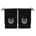 thumbnail image 1 of Monogrammed Hand Towel, Personalized Gift, 16 x 30 Inches - White Letter Embroidered with Wreath Design on Black Towel - Extra Absorbent - 100% Turkish Cotton - Soft Terry Finish - Initial W, 1 of 1