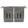 thumbnail image 1 of Monogrammed Hand Towel, Personalized Gift, Set of 2- Black Block Letter Embroidered Towel - Extra Absorbent 100% Turkish Cotton - Soft Terry Finish - Initial H Gray, 1 of 1