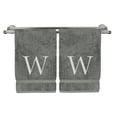 thumbnail image 1 of Monogrammed Hand Towel, Personalized Gift, Set of 2- Silver Block Letter Embroidered Towel - Extra Absorbent 100% Turkish Cotton - Soft Terry Finish - Initial W Gray, 1 of 1