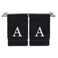 thumbnail image 1 of Monogrammed Hand Towel, Personalized Gift, Set of 2- White Block Letter Embroidered Towel - Extra Absorbent 100% Turkish Cotton - Soft Terry Finish - Initial A Black, 1 of 1