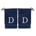 thumbnail image 1 of Monogrammed Hand Towel, Personalized Gift, Set of 2- White Block Letter Embroidered Towel - Extra Absorbent 100% Turkish Cotton - Soft Terry Finish - Initial D Navy, 1 of 1