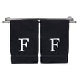 thumbnail image 1 of Monogrammed Hand Towel, Personalized Gift, Set of 2- White Block Letter Embroidered Towel - Extra Absorbent 100% Turkish Cotton - Soft Terry Finish - Initial F Black, 1 of 1