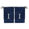 thumbnail image 1 of Monogrammed Hand Towel, Personalized Gift, Set of 2- White Block Letter Embroidered Towel - Extra Absorbent 100% Turkish Cotton - Soft Terry Finish - Initial I Navy, 1 of 1