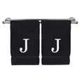 thumbnail image 1 of Monogrammed Hand Towel, Personalized Gift, Set of 2- White Block Letter Embroidered Towel - Extra Absorbent 100% Turkish Cotton - Soft Terry Finish - Initial J Black, 1 of 1