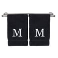 thumbnail image 1 of Monogrammed Hand Towel, Personalized Gift, Set of 2- White Block Letter Embroidered Towel - Extra Absorbent 100% Turkish Cotton - Soft Terry Finish - Initial M Black, 1 of 5