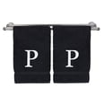 thumbnail image 1 of Monogrammed Hand Towel, Personalized Gift, Set of 2- White Block Letter Embroidered Towel - Extra Absorbent 100% Turkish Cotton - Soft Terry Finish - Initial P Black, 1 of 1
