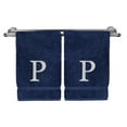 thumbnail image 1 of Monogrammed Hand Towel, Personalized Gift, Set of 2- White Block Letter Embroidered Towel - Extra Absorbent 100% Turkish Cotton - Soft Terry Finish - Initial P Navy, 1 of 1