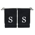 thumbnail image 1 of Monogrammed Hand Towel, Personalized Gift, Set of 2- White Block Letter Embroidered Towel - Extra Absorbent 100% Turkish Cotton - Soft Terry Finish - Initial S Black, 1 of 1