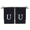 thumbnail image 1 of Monogrammed Hand Towel, Personalized Gift, Set of 2- White Block Letter Embroidered Towel - Extra Absorbent 100% Turkish Cotton - Soft Terry Finish - Initial U Black, 1 of 1