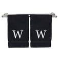 thumbnail image 1 of Monogrammed Hand Towel, Personalized Gift, Set of 2- White Block Letter Embroidered Towel - Extra Absorbent 100% Turkish Cotton - Soft Terry Finish - Initial W Black, 1 of 1