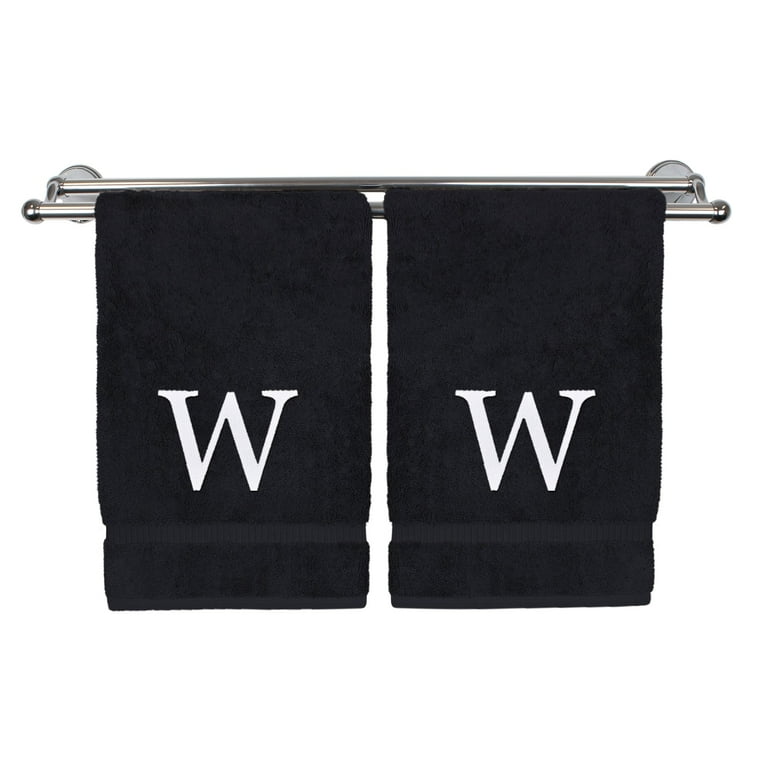 Monogrammed Hand Towel Personalized Gift Set of 2 White Block Letter Embroidered Towel Extra Absorbent 100 Turkish Cotton Soft Terry Finish Initial W Black Walmart