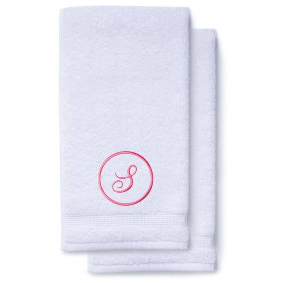 Monogrammed Hand Towels for Bathroom Kitchen Makeup | Personalized Gift for Wedding-Bridal | Custom Luxury Turkish Towel | Spa Collection, Oversized, 16 X 30 Inch, Set of 2
