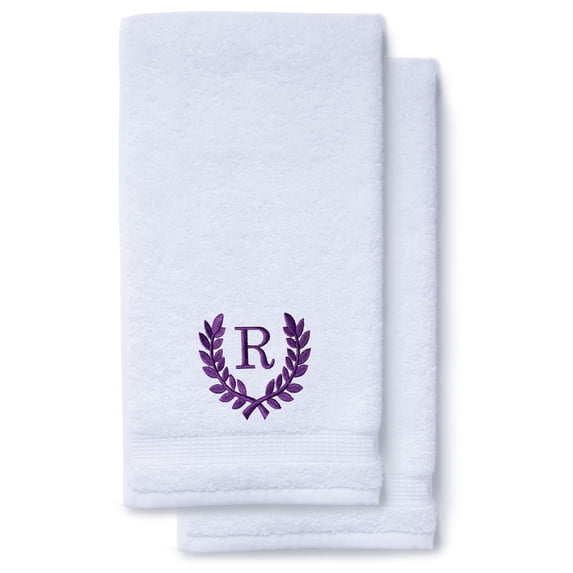 Monogrammed Hand Towels for Bathroom Kitchen Makeup | Personalized Gift for Wedding-Bridal | Roman Font Custom Luxury Turkish Towel | Spa Collection, Oversized, 16 X 30 Inch, Set of 2