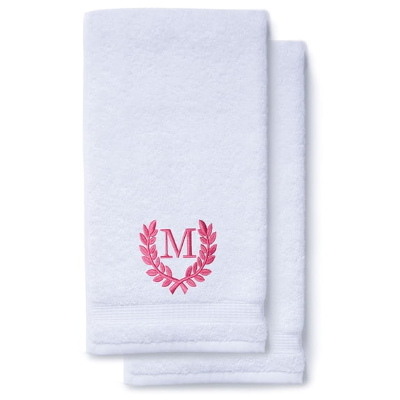 Monogrammed Hand Towels for Bathroom Kitchen Makeup | Personalized Gift for Wedding-Bridal | Roman Font Custom Luxury Turkish Towel | Spa Collection, Oversized, 16 X 30 Inch, Set of 2