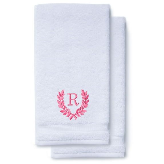 Monogrammed Hand Towels for Bathroom Kitchen Makeup | Personalized Gift for Wedding-Bridal | Roman Font Custom Luxury Turkish Towel | Spa Collection, Oversized, 16 X 30 Inch, Set of 2