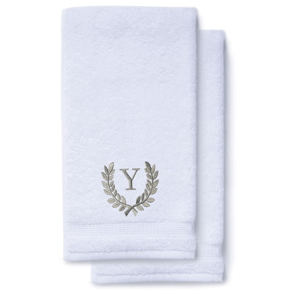Monogrammed Hand Towels for Bathroom Kitchen Makeup | Personalized Gift for Wedding-Bridal | Roman Font Custom Luxury Turkish Towel | Spa Collection, Oversized, 16 X 30 Inch, Set of 2
