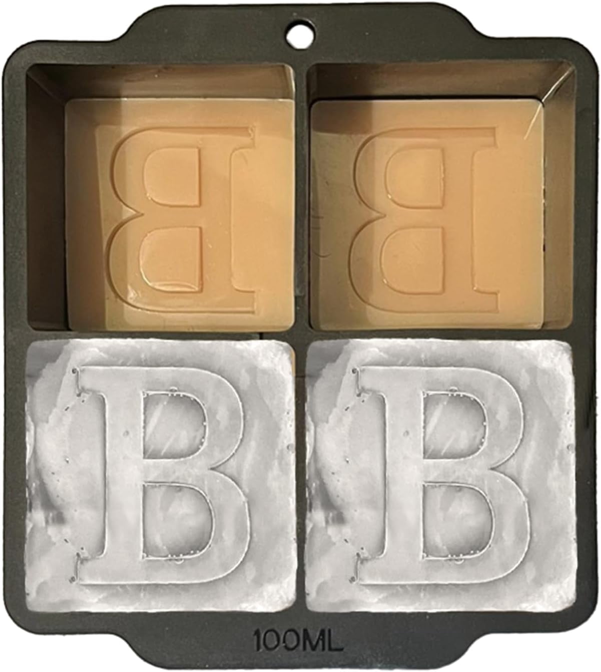 Monogrammed Ice Cubes Mold with Lid, 2 inch Whiskey Cube Tray, Personalized Initials Silicone Cocktail Mold, Wedding Monogram, Thank You Gift, Gifts for Dad (Letter B)