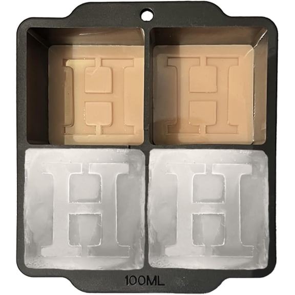 Monogrammed Ice Cubes Mold with Lid, 2 inch Whiskey Ice Cube Tray, Personalized Initials Silicone Cocktail Ice Cube Mold, Wedding Monogram, Thank You Gift, Gifts for Dad (Letter H)