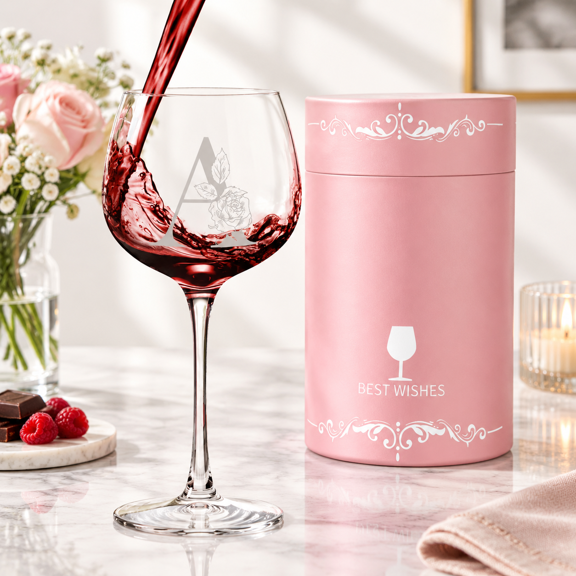 Monogrammed Initial A Wine Glass, Personalized Gift for Women