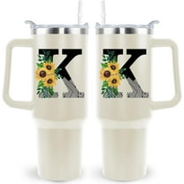 Monogrammed Initial Sunflower 40 Oz Tumbler with Handle and Straw Personalized Custom Cup Birthday Gifts for Women