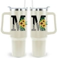 thumbnail image 1 of Monogrammed Initial Sunflower 40 Oz Tumbler with Handle and Straw Personalized Custom Cup Birthday Gifts for Women, 1 of 6