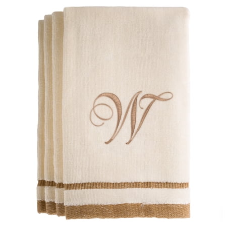 Monogrammed Gifts, Fingertip Towels, 11 x 18 Inches - Set of 4- Decorative Golden Brown Embroidered Towel - Extra Absorbent 100% Cotton- Personalized Gift- For Bathroom/ Kitchen- Initial W (Ivory)