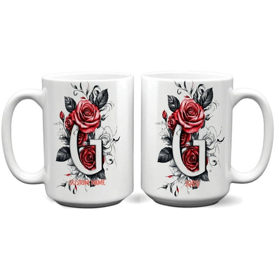 Monogrammed Mug for Women with Initial 'G' - Personalized 11oz 15oz Coffee Cup, Daily Use for Morning Brew, Birthday, Mother’s Day, Father’s Day, Office Use