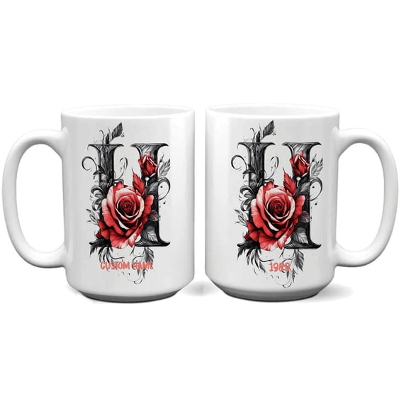 Monogrammed Mug for Women with Initial 'H' - Custom Personalized Coffee Cup 11oz 15oz for Morning Routines, Birthday, Mother's Day, Father's Day, Kitchen, Work Use