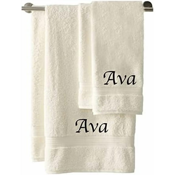 Monogrammed Personalized Bath & Hand Towel Set. Custom Embroidered Towels. Set Includes 1 Bath Towel and 1 Hand Towel. (Cream)