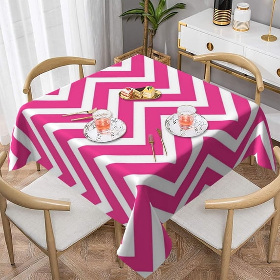 Monogrammed Pink Chevron Striped Pattern Soft Tablecloth Square Dinng Table Covers for Kitchen & Table Linens 52" x 52"