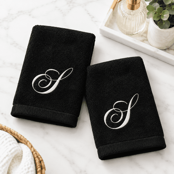 Monogramen Monogrammed S Fingertip Towels Set of 2, 11 x 18 Inch White Embroidered ...
