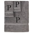 thumbnail image 1 of Monogrammed Towel Set, Personalized Gift, Set of 3- Black Block Letter Embroidered Towel - Extra Absorbent 100% Turkish Cotton - Soft Terry Finish - Initial P Gray, 1 of 1