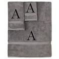 thumbnail image 1 of Monogrammed Towel Set, Personalized Gift, Set of 3- Black Block Letter Embroidered Towel - Extra Absorbent 100% Turkish Cotton - Soft Terry Finish - Initial A Gray, 1 of 1
