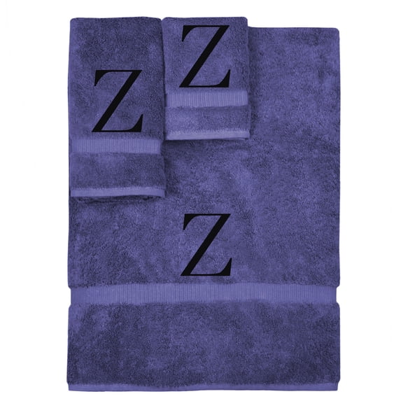 Monogrammed Towel Set, Personalized Gift, Set of 3- Black Block Letter Embroidered Towel - Extra Absorbent 100% Turkish Cotton - Soft Terry Finish - Initial Z Navy