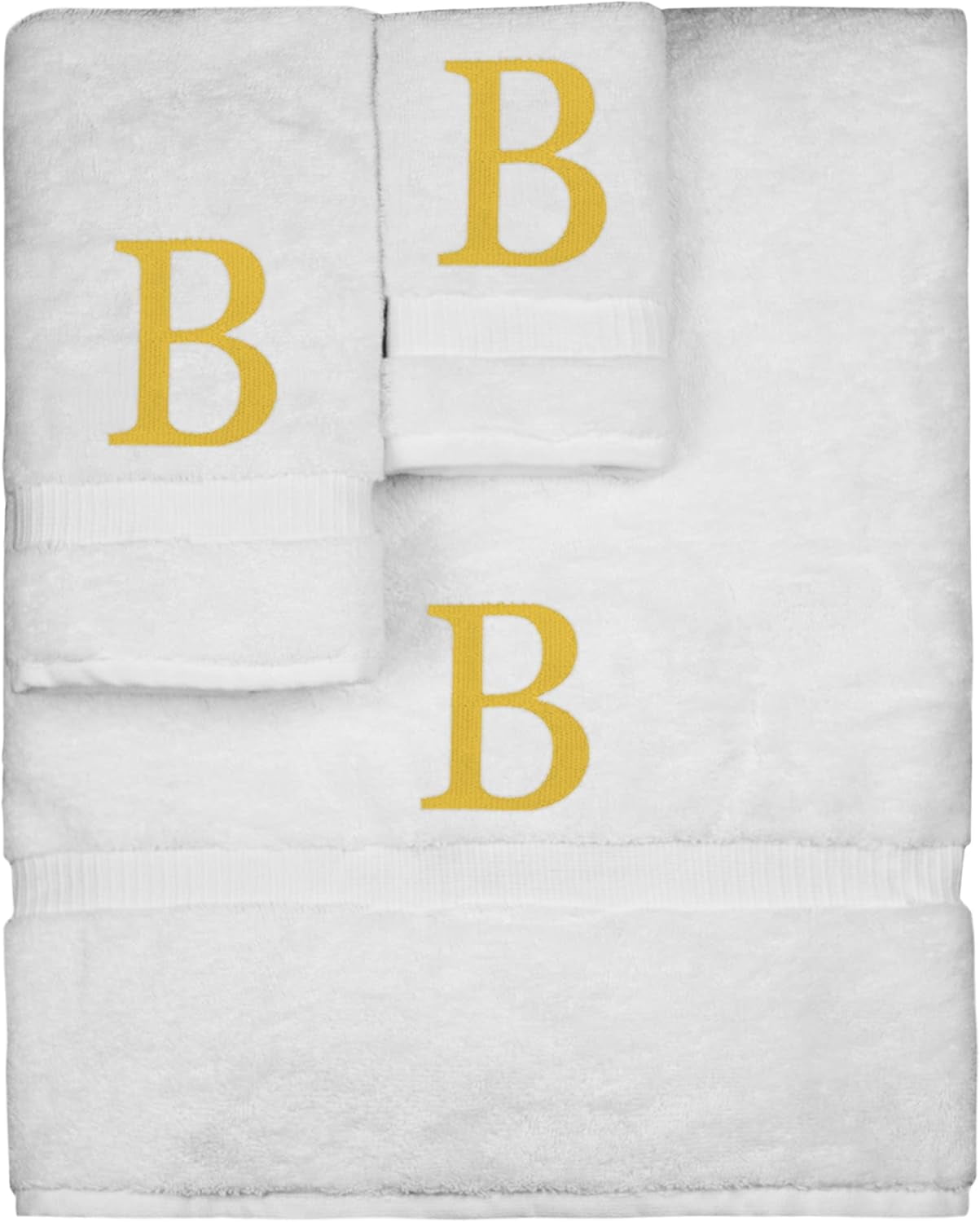 Monogrammed Towel Set, Personalized Gift, Set of 3 - Gold Block Letter ...