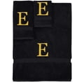 thumbnail image 1 of Monogrammed Towel Set, Personalized Gift, Set of 3- Gold Block Letter Embroidered Towel - Extra Absorbent 100% Turkish Cotton - Soft Terry Finish - Initial E Black, 1 of 1